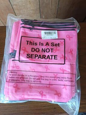 NEW 24Pc Pink Ribbon Cosmetic Bags Bulk Lot Breast Cancer Awareness Travel Pouch